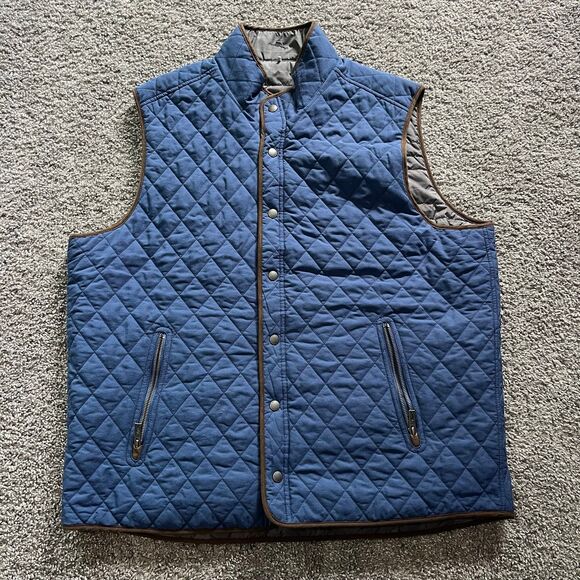 Tommy Bahama Vest Blue Gray Reversible Quilted Puffer Snap Jacket Mens Size 2XL - Picture 1 of 8